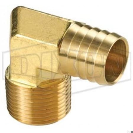 Dixon 90Deg Hose Elbow, 1/2 in, MNPTF x Hose Barb, Brass, Domestic 1290808C